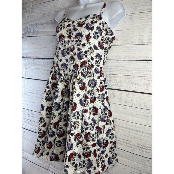 Hell Bunny Dress Day of Dead Sugar Skulls Women's M Sleeveless Rockabilly - Picture 3 of 12